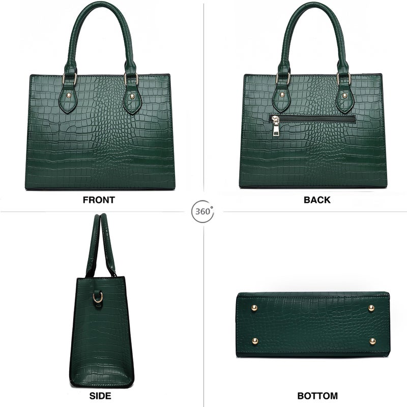 CHICAROUSAL Crossbody Purses and Handbags for Women PU Leather Tote Top Handle Satchel Shoulder Bags (DK Green Stw) - Image 4