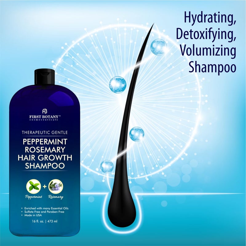 First Botany Peppermint Rosemary Hair Regrowth Shampoo - Anti Hair Loss product, Daily Hydrating, Detoxifying, Volumizing Shampoo and Fights Dandruff For Men and Women 16 fl oz - Image 2