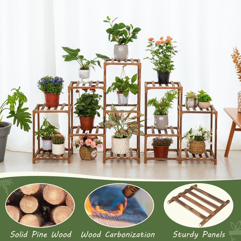 Uneedem Wood Plant Stand Indoor Outdoor Corner Plant Shelf Stand, 5 Tiered 10 Potted Flower Plant Stands for Indoor Plants Multiple, Plant Shelves Stands Rack for Living Room, Patio, Balcony - Image 2