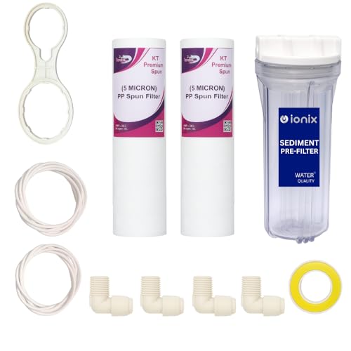 IONIX pre filter for ro water purifier, Pre filter housing Kit & Combo for All RO/UV/UF Water purifiers (Full Transparent Kit, With 2 KT premium Spun) - Image 1