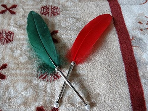 OPENDGO Feather Ballpoint Pen,Black Ink Vintage Feather Quill Refined Plated Rod Quill Ballpoint Pen For School Writing Wedding Gift Signature Pen (Green) - Image 2