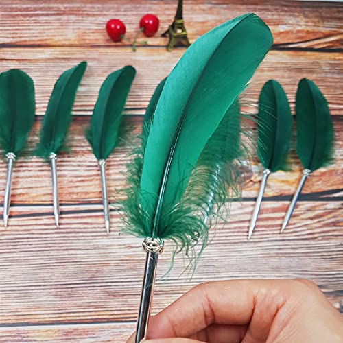 OPENDGO Feather Ballpoint Pen,Black Ink Vintage Feather Quill Refined Plated Rod Quill Ballpoint Pen For School Writing Wedding Gift Signature Pen (Green) - Image 3