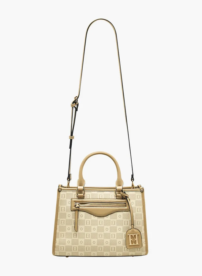 ELLE Ell Printed Tote Bag with Double Handle and Zip Closure