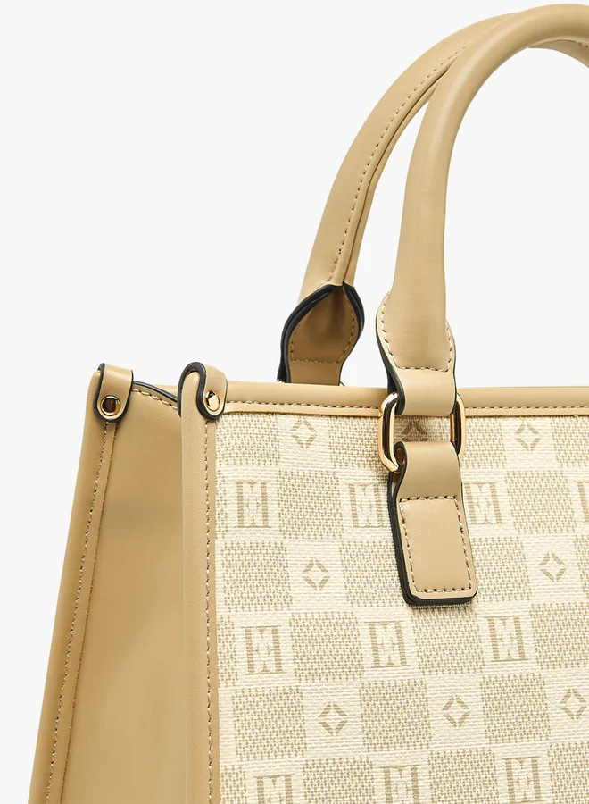 ELLE Ell Printed Tote Bag with Double Handle and Zip Closure