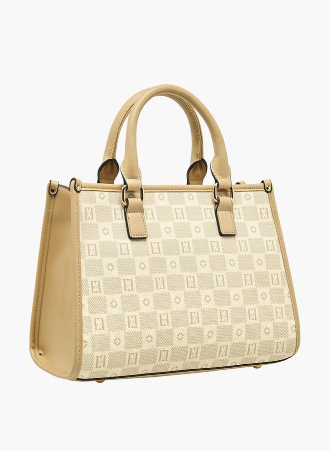 ELLE Ell Printed Tote Bag with Double Handle and Zip Closure