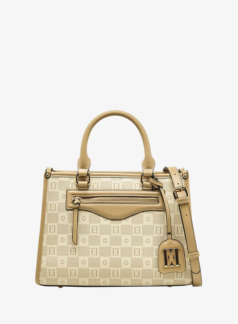 ايل حقيبة يد مطبوعة بمقبضين وإغلاق بسحاب