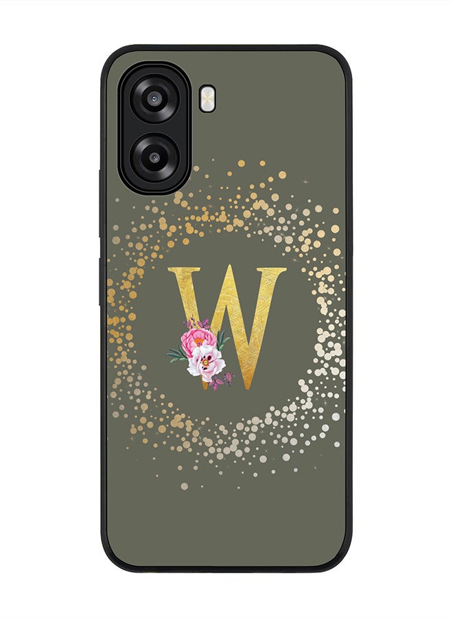 Stylizedd For Oppo A6x 5G / A6x 4G Case,Slim fit Camera Protection, Shockproof Thin Phone cover  - Custom Monogram Floral - W  (Olive Green ) - Image 1