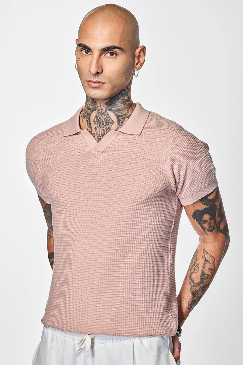 SNITCH Core Lab Light Pink Textured Polo T-Shirt