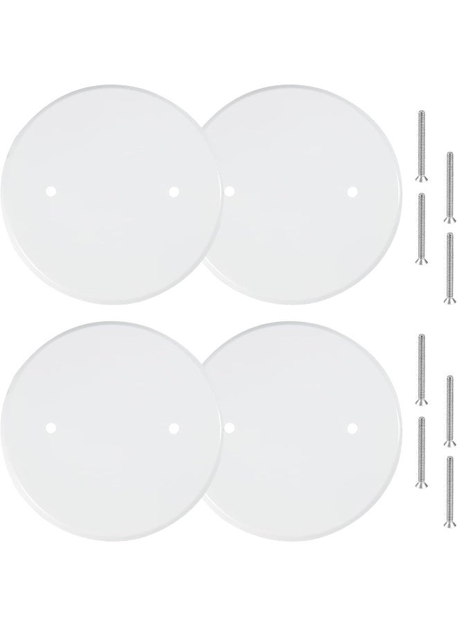 Generic - 4 Packs 5 Inch Ceiling Cover Plate Metal Flat Round Electrical Cover Blank Circle Wall Plate with Screws Ceiling Fan Switch Cap Cover, Holes are Spaced 3.5 Inches, White (for 4 inch Electrical Box) - Image 1