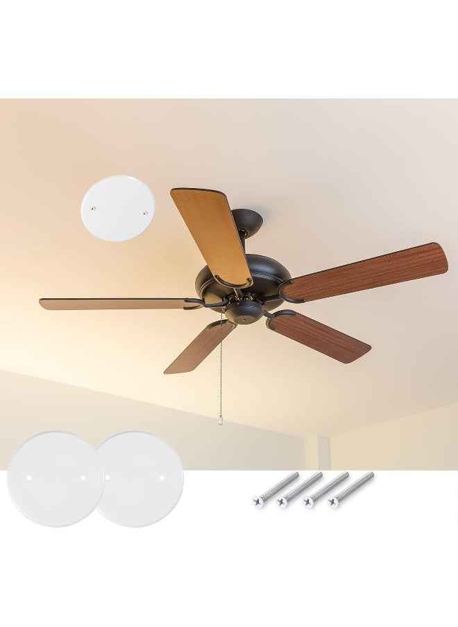 Generic - 4 Packs 5 Inch Ceiling Cover Plate Metal Flat Round Electrical Cover Blank Circle Wall Plate with Screws Ceiling Fan Switch Cap Cover, Holes are Spaced 3.5 Inches, White (for 4 inch Electrical Box) - Image 1