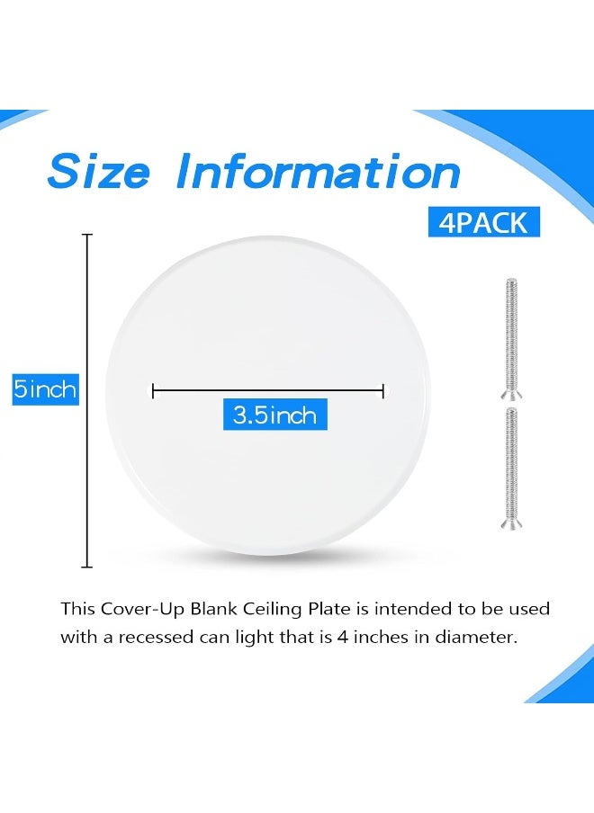 Generic - 4 Packs 5 Inch Ceiling Cover Plate Metal Flat Round Electrical Cover Blank Circle Wall Plate with Screws Ceiling Fan Switch Cap Cover, Holes are Spaced 3.5 Inches, White (for 4 inch Electrical Box) - Image 1