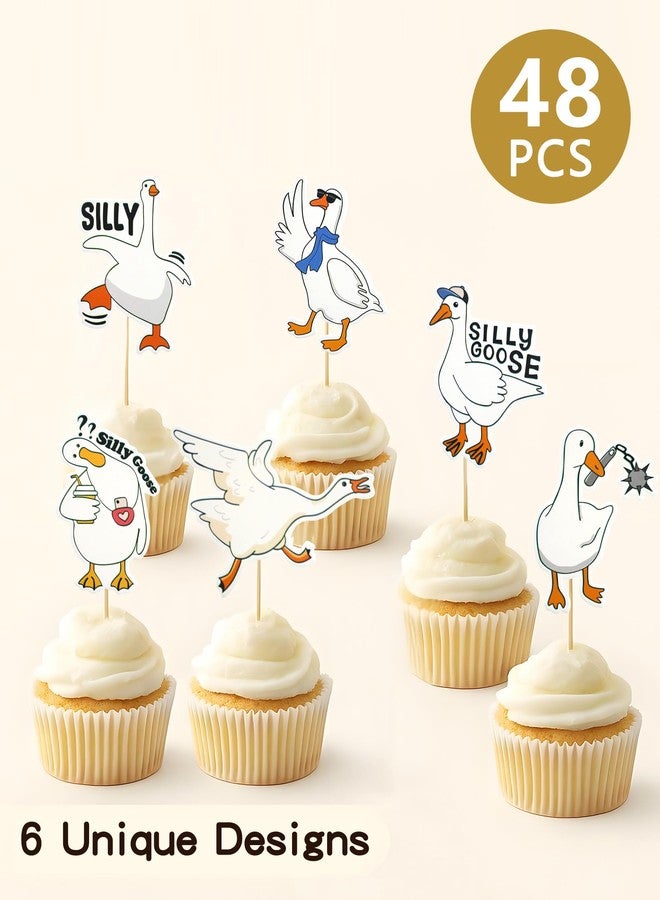 PWMDUX 48 PCS Silly Goose Cupcake Toppers, Funny Goose Cupcake Picks Animal Theme Cake Decorations for Baby Shower Birthday Weeding Holiday Party Supplies (Cute) - Image 2