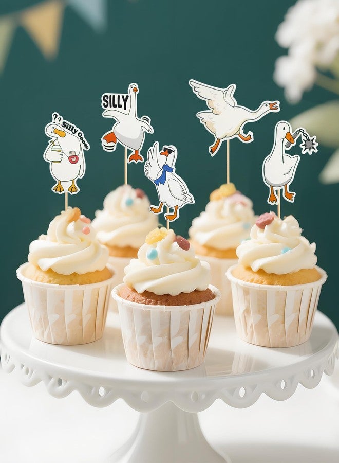 PWMDUX 48 PCS Silly Goose Cupcake Toppers, Funny Goose Cupcake Picks Animal Theme Cake Decorations for Baby Shower Birthday Weeding Holiday Party Supplies (Cute) - Image 3