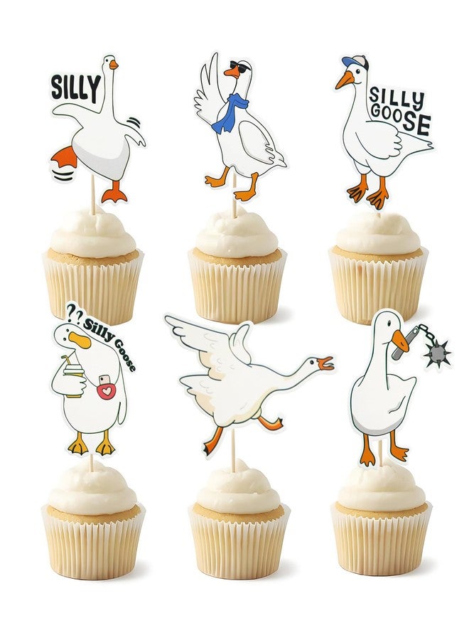 PWMDUX 48 PCS Silly Goose Cupcake Toppers, Funny Goose Cupcake Picks Animal Theme Cake Decorations for Baby Shower Birthday Weeding Holiday Party Supplies (Cute) - Image 1