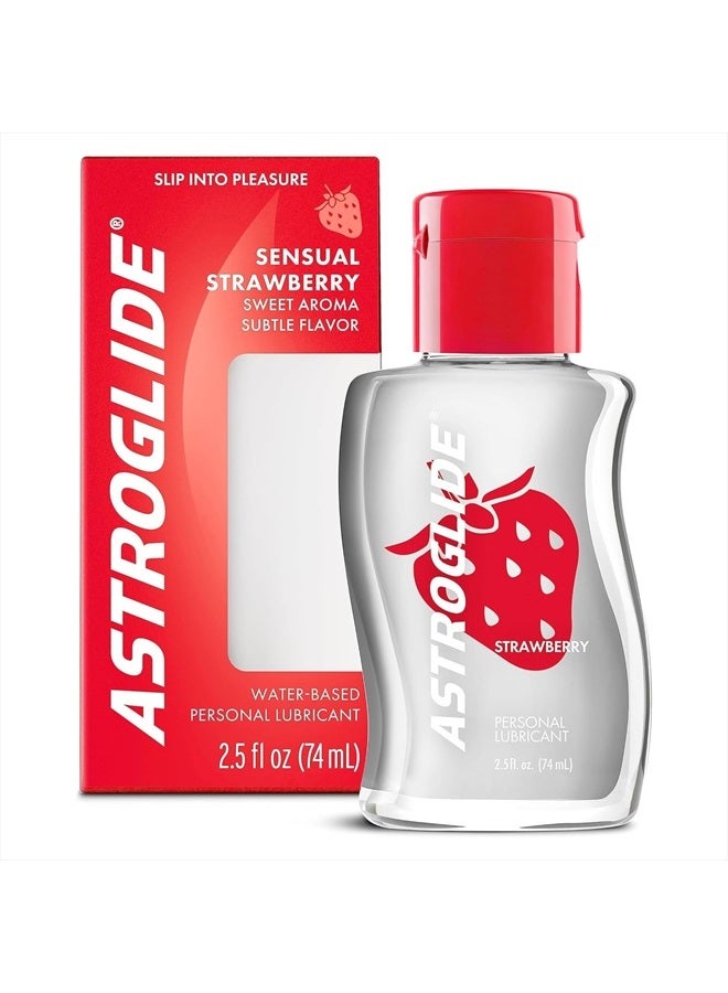 ASTROGLIDE Strawberry Flavored Water Based Lube (2.5oz),Dr. Recommended Brand, Tasty Personal Lubricant For Couples, Women, and Men, Travel-Friendly Size, Condom Compatible, Manufactured in USA - Image 1