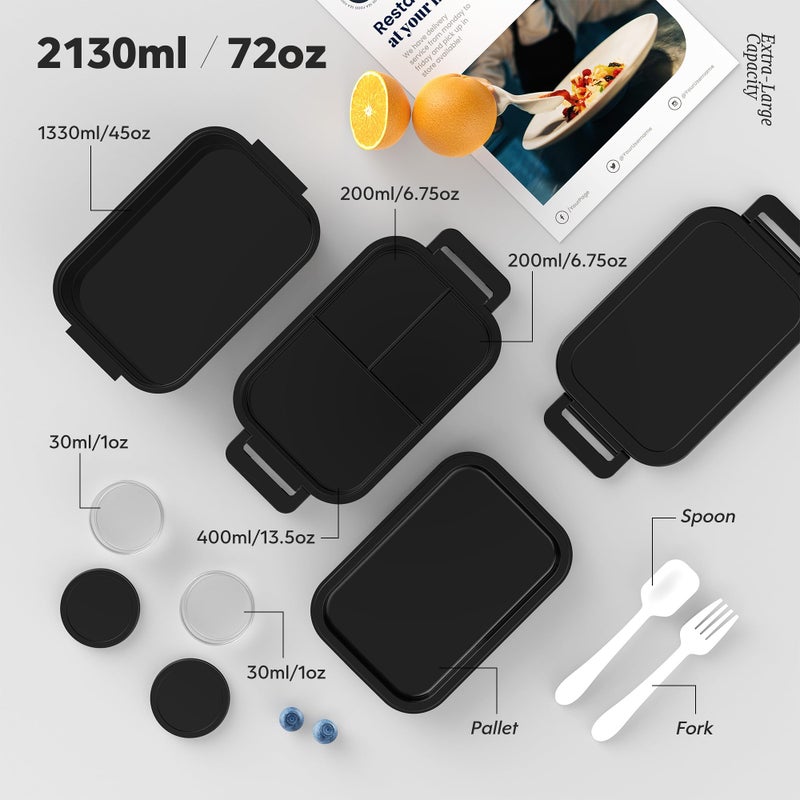 Jelife Adult Bento Box Lunch Box - Large Style Stackable Bento Lunch Box for Adults, 72oz All-in-One 3 Layers Bento Boxes Leak-Proof Lunchbox with Utensil Sauce Containers for Dining Out,Work, Black - Image 4