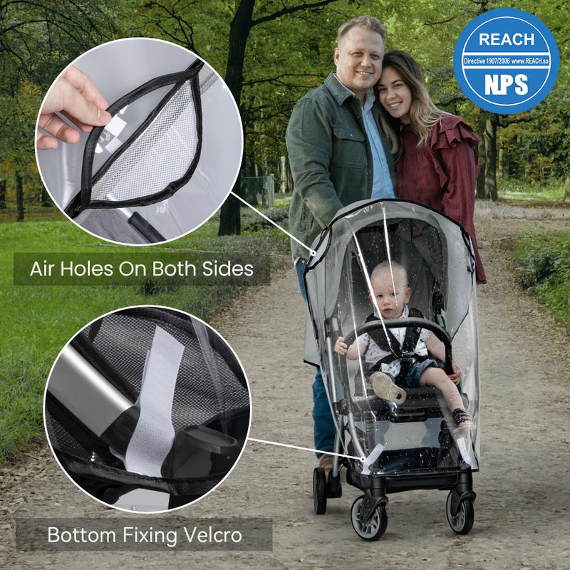 بيميس Bemece Stroller Rain Cover, Universal Stroller - Waterproof Windproof Travel Weather Shield Thick  Durable Protect from Dust and Snow with Breathable Ventilation Mesh Clear Visibility - Image 3