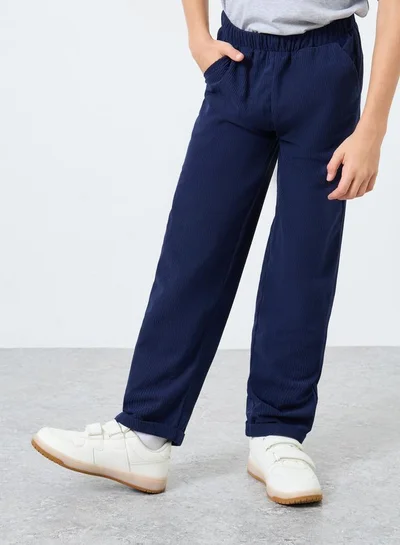 Styli Teens Navy Corduroy Straight Leg Pants