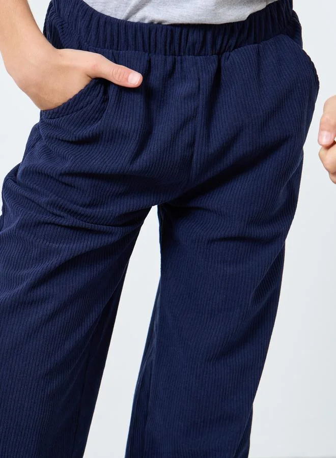 Styli Teens Navy Corduroy Straight Leg Pants