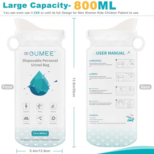 OUMEE 8/12/20/23/28 Pcs Emergency Disposable Urinal Bags, 700 ML Camping Pee Bags Unisex Urine Bag Vomit Bag for Travel Traffic Jam Portable Toilet Bag for Men Women (12) - Image 3
