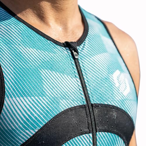 SLS3 Triathlon Suits Mens - Premium Trisuit Triathlon Men - Sleeveless, Quick Drying Tri Kit with Large Back Pocket (Blue Fractal, Small) - Image 5