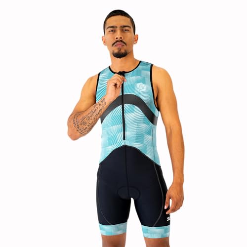 SLS3 Triathlon Suits Mens - Premium Trisuit Triathlon Men - Sleeveless, Quick Drying Tri Kit with Large Back Pocket (Blue Fractal, Small) - Image 2