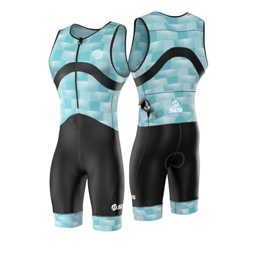 SLS3 Triathlon Suits Mens - Premium Trisuit Triathlon Men - Sleeveless, Quick Drying Tri Kit with Large Back Pocket (Blue Fractal, Small) - Image 1