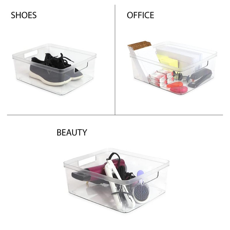 Isaac Jacobs 2-Pack Large Clear Storage Bins (11.5â€ L x 14â€ W x 5.5â€ H) w/Cutout Handles, Plastic Organizer for Home, Office, Kitchen, Fridge/Freezer, Bathroom, BPA Free, Food Safe (Large) - Image 4