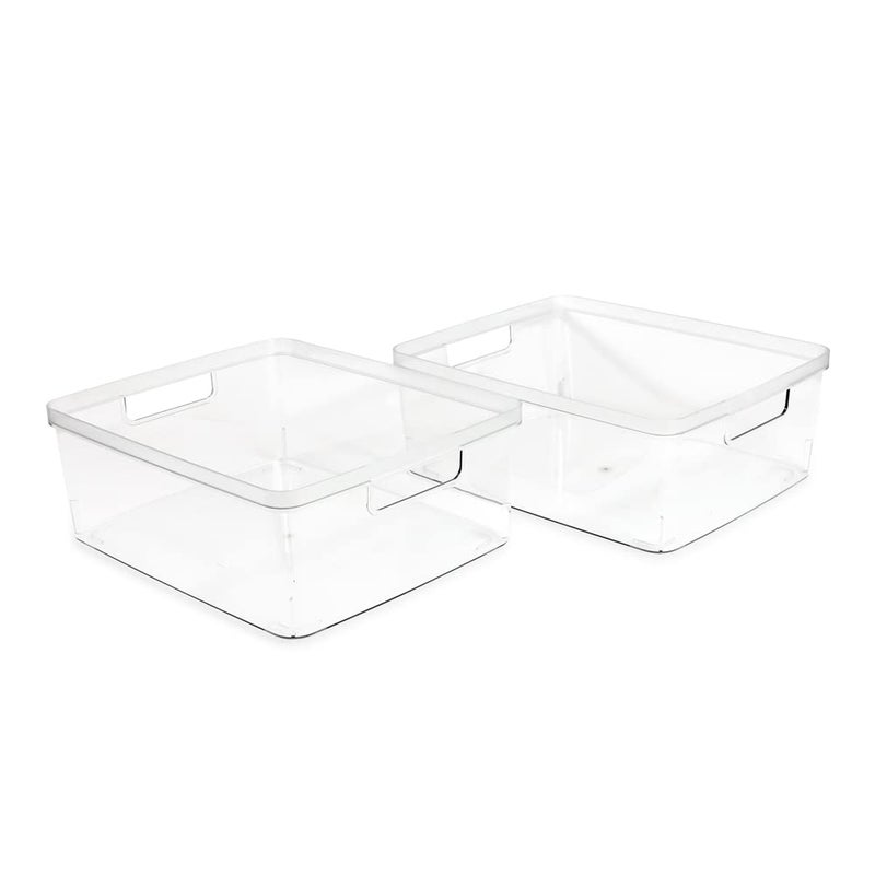 Isaac Jacobs 2-Pack Large Clear Storage Bins (11.5â€ L x 14â€ W x 5.5â€ H) w/Cutout Handles, Plastic Organizer for Home, Office, Kitchen, Fridge/Freezer, Bathroom, BPA Free, Food Safe (Large) - Image 2