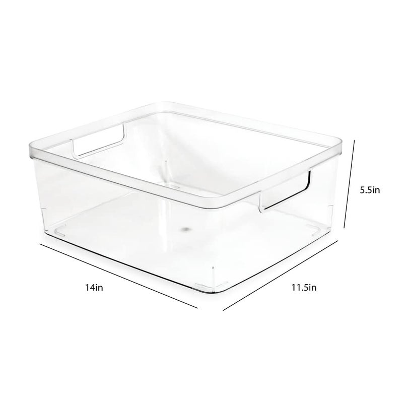Isaac Jacobs 2-Pack Large Clear Storage Bins (11.5â€ L x 14â€ W x 5.5â€ H) w/Cutout Handles, Plastic Organizer for Home, Office, Kitchen, Fridge/Freezer, Bathroom, BPA Free, Food Safe (Large) - Image 3