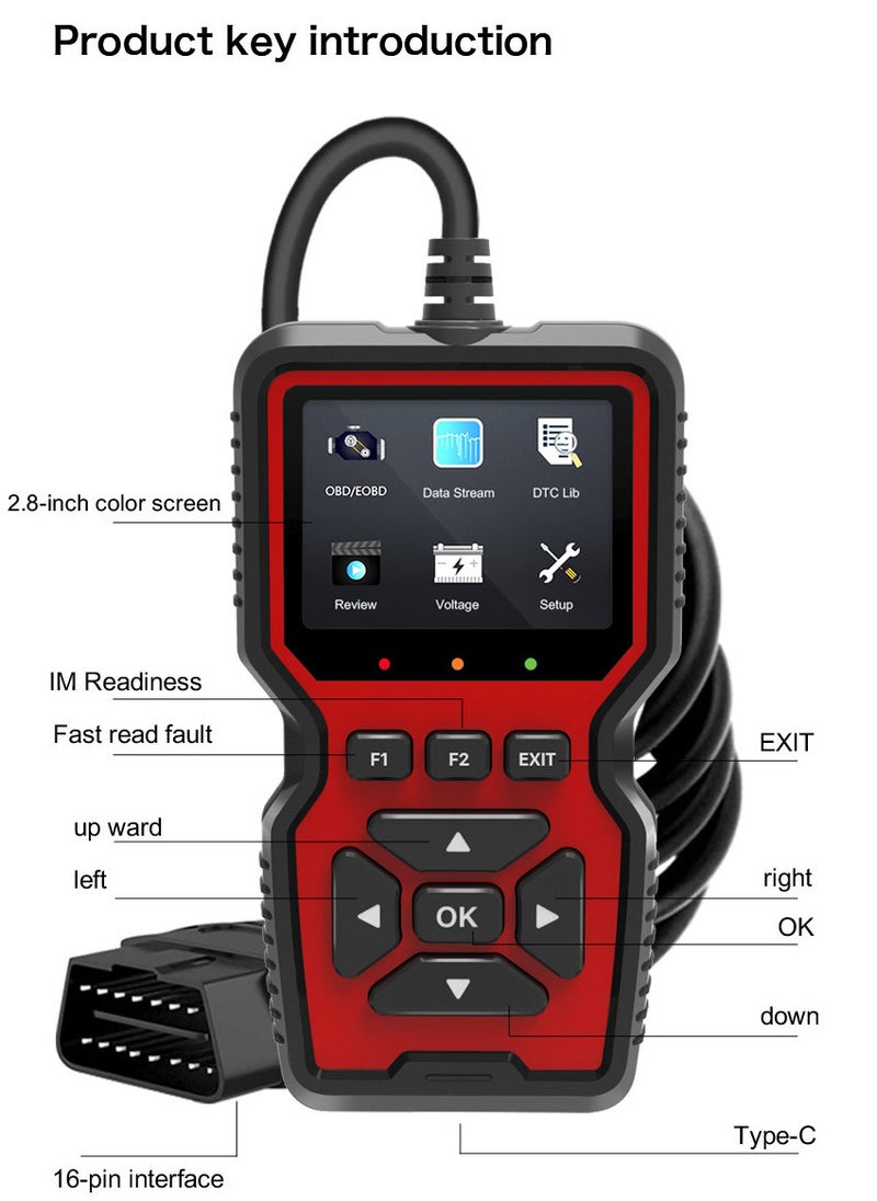 هاي هونور - obd2 الماسح الضوئي أداة تشخيصية ، مع كامل obd2 وظيفة التلقائي فحص المحرك رمز القارئ ، إعادة تعيين ، وضع 6 ، وضع 8 وأكثر من ذلك ، ينطبق على جميع obdii / eobd المركبات بعد عام 1996 - Image 1