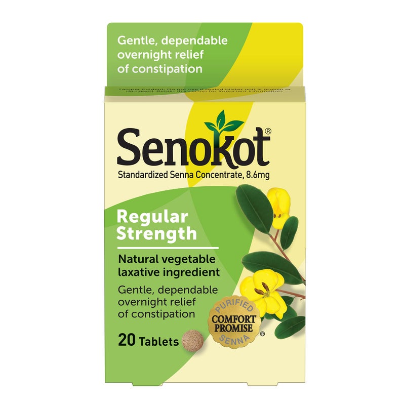 Senokot Regular Strength, Natural Vegetable Laxative Ingredient senna for Gentle Dependable Overnight Relief of Occasional Constipation, 20 Tablets - Image 1
