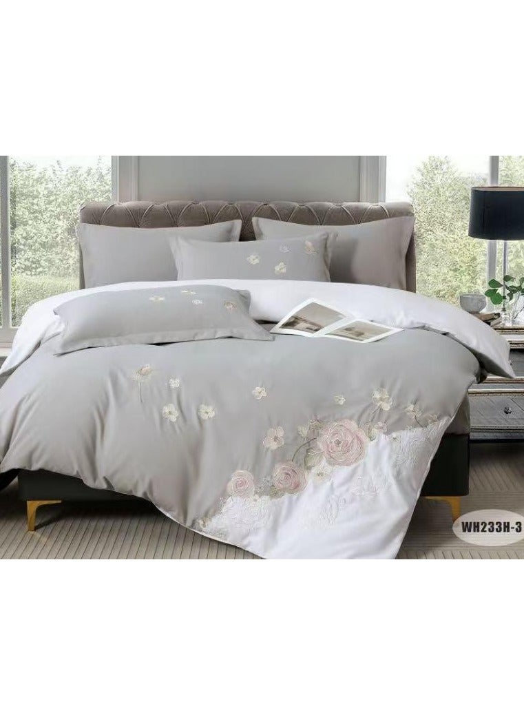 Comfy Comfy King Size Floral All Season Luxurious Cotton 6Pc Grey Comforter Set 