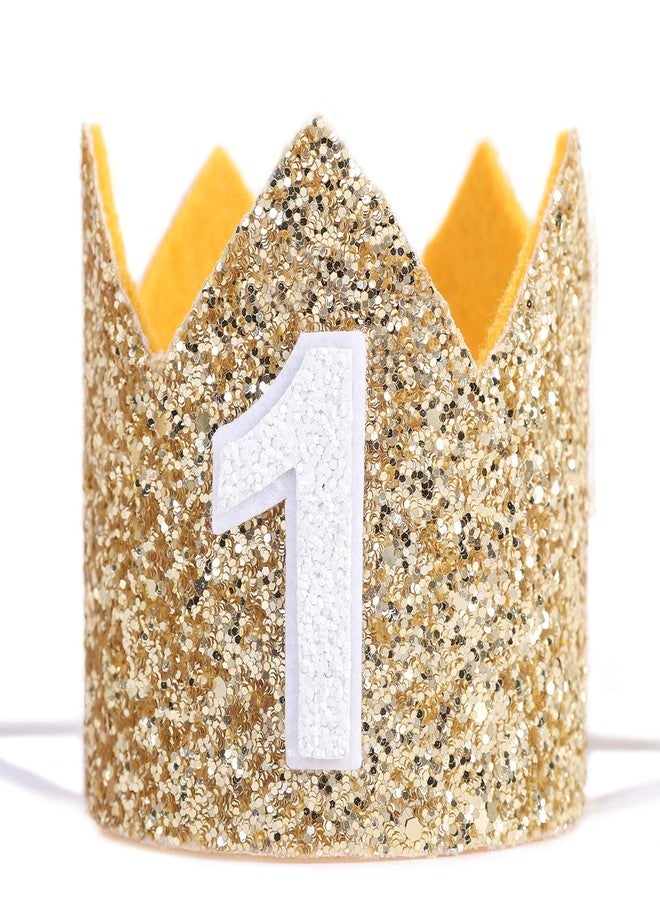 WAWOO Glitter Crown - First Birthday Party Hat, Photo Booth Prop for Birthday Girl or Boy (Gold Crown) - Image 1