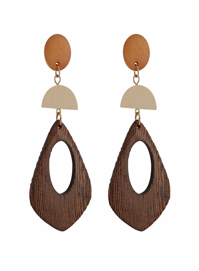 STWTR Women's Natural Wood Earrings Variety of Fashion Earrings Stainless Steel Earrings Minimalist Retro Earring Set Wooden Natural Hollow Earrings Curved - Image 1