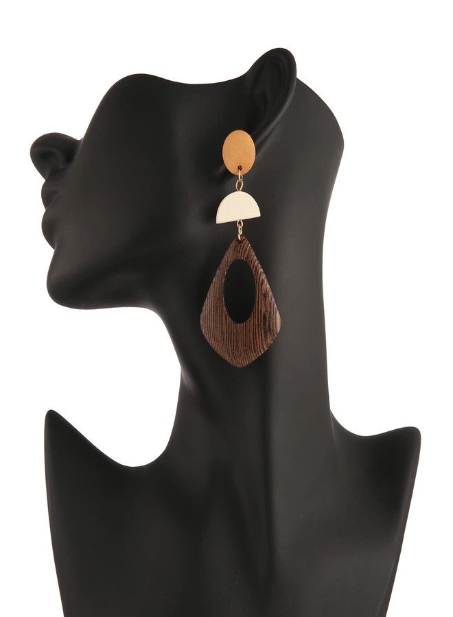 STWTR Women's Natural Wood Earrings Variety of Fashion Earrings Stainless Steel Earrings Minimalist Retro Earring Set Wooden Natural Hollow Earrings Curved - Image 5