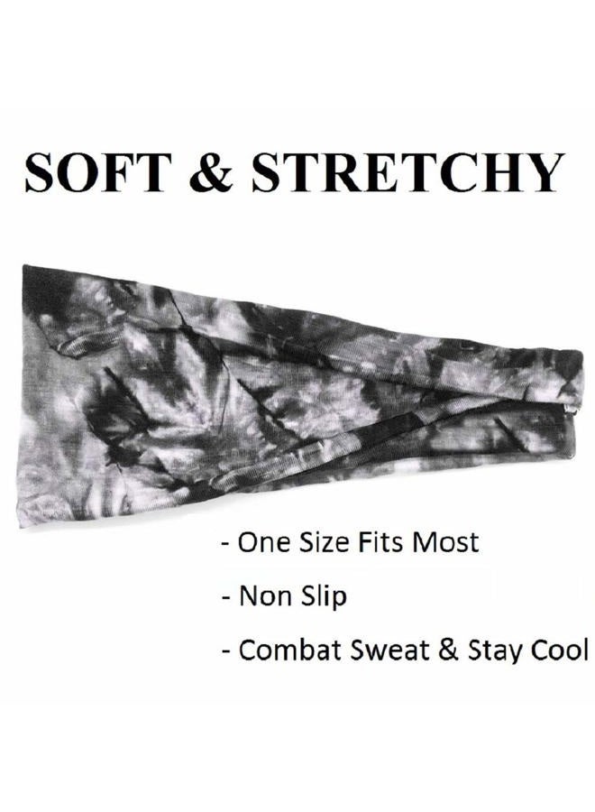 Huachi Women's Headbands for Yoga, Workout, Exercise - 6Pcs Elastic Hair Bands for Women's Hair - Tie Dye Bandeau Headband Sweatbands - Comfy Material - Upgraded Design - One Size - Black - Image 2