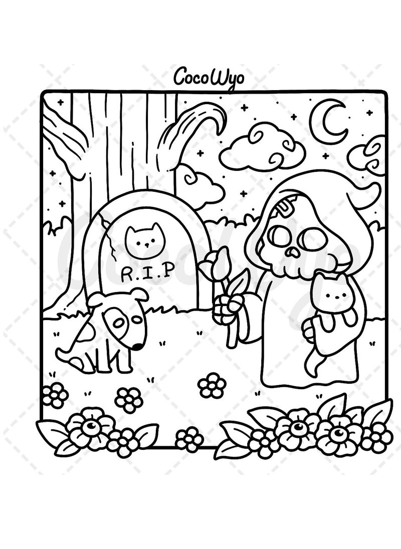 General Spooky Cutie: Coloring Book for Adults and Teens Featuring Adorable Creepy Creatures in Cozy Hygge Moments for Relaxation  - Image 5