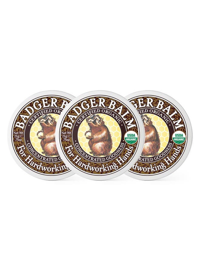 Badger Healing Balm, Hard Working Hands Cream, Organic Hand Cream for Dry Cracked Hands, Long Lasting Hand Moisturizer/Dry Hands Treatment, .75 oz Tin, 3-Pack - Image 1