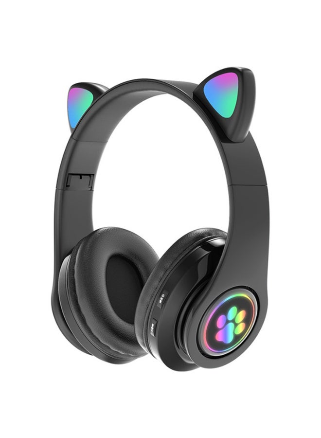 Cat Ear RGB Wireless On Ear Headphones with Purebass Sound Headphones Bluetooth Headphones Wireless Bluetooth Headphones Detachable Microphone Cat Design (Black) - Image 1