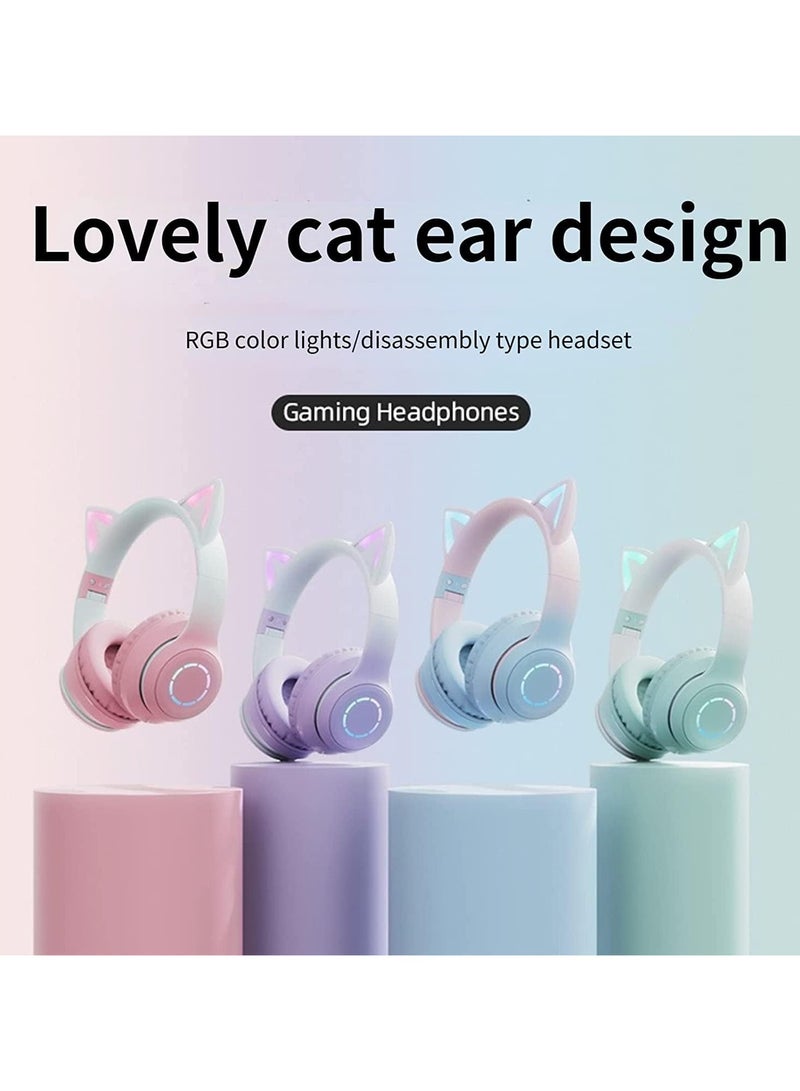 Cat Ear RGB Wireless On Ear Headphones with Purebass Sound Headphones Bluetooth Headphones Wireless Bluetooth Headphones Detachable Microphone Cat Design (Black) - Image 5