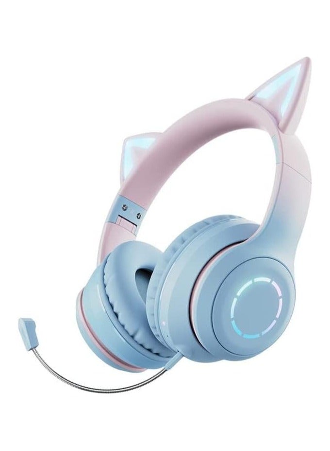 Cat Ear RGB Wireless On Ear Headphones with Purebass Sound Headphones Bluetooth Headphones Wireless Bluetooth Headphones Detachable Microphone Cat Design (Black) - Image 3