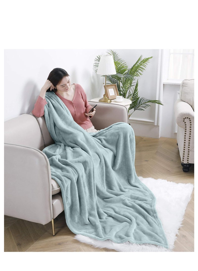 Moon - Flannel And Microfiber Sofa Blanket Luxury Blanket Single Size Lightweight And Comfortable For Bed And Sofa, Super Soft And Warm Plain Light Turquoise Color - Image 1