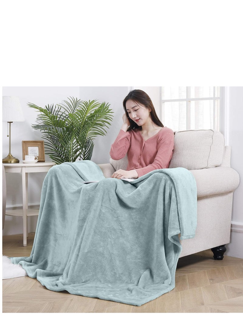 Moon - Flannel And Microfiber Sofa Blanket Luxury Blanket Single Size Lightweight And Comfortable For Bed And Sofa, Super Soft And Warm Plain Light Turquoise Color - Image 1
