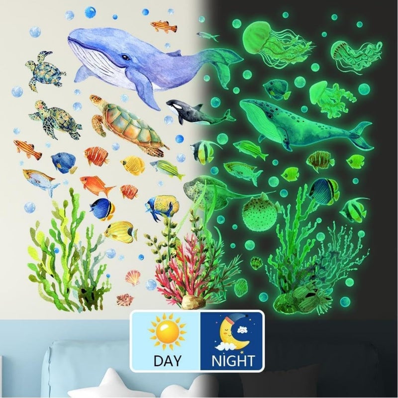 Barakah Ocean Themed Wall Stickers, 4 Pcs Glow in The Dark Fish Decals, Self-Adhesive Decorations for Kids' Rooms, Windows, Ceilings, and Doors, Green Light, One Size - Image 2