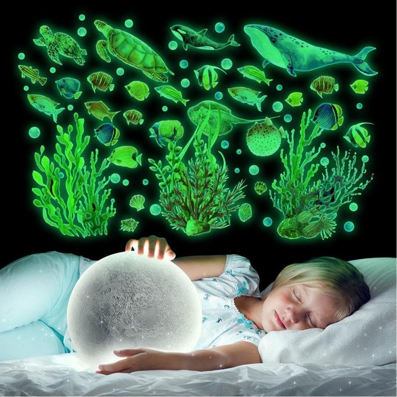 Barakah Ocean Themed Wall Stickers, 4 Pcs Glow in The Dark Fish Decals, Self-Adhesive Decorations for Kids' Rooms, Windows, Ceilings, and Doors, Green Light, One Size - Image 3