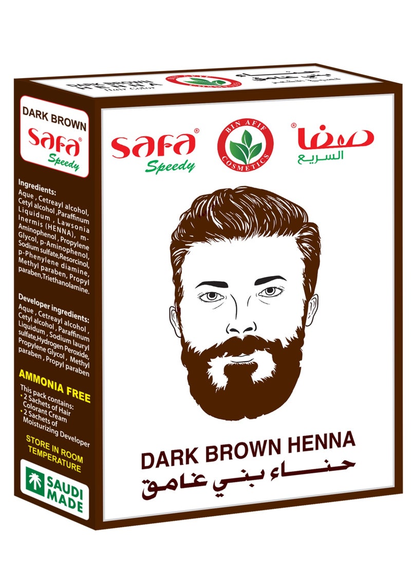 SAFA SPEEDY DARK BROWN HENNA FOR MEN – HAIR & BEARD DYE – AMMONIA FREE –  (40G) - Image 1