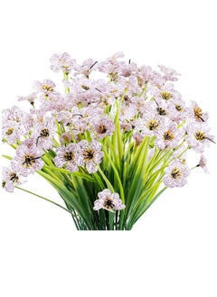 Excefore 12 Bundles Artificial Flowers Outdoor UV Resistant Fake Flowers No Fade Plastic Plants Greenery Shrubs Garden Porch Window Box Decorating, Faux Violet Flower (White)  - Image 1