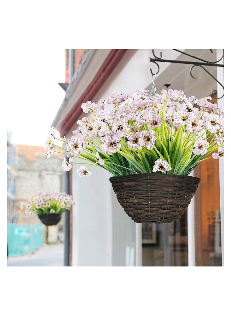 Excefore 12 Bundles Artificial Flowers Outdoor UV Resistant Fake Flowers No Fade Plastic Plants Greenery Shrubs Garden Porch Window Box Decorating, Faux Violet Flower (White) - Image 3
