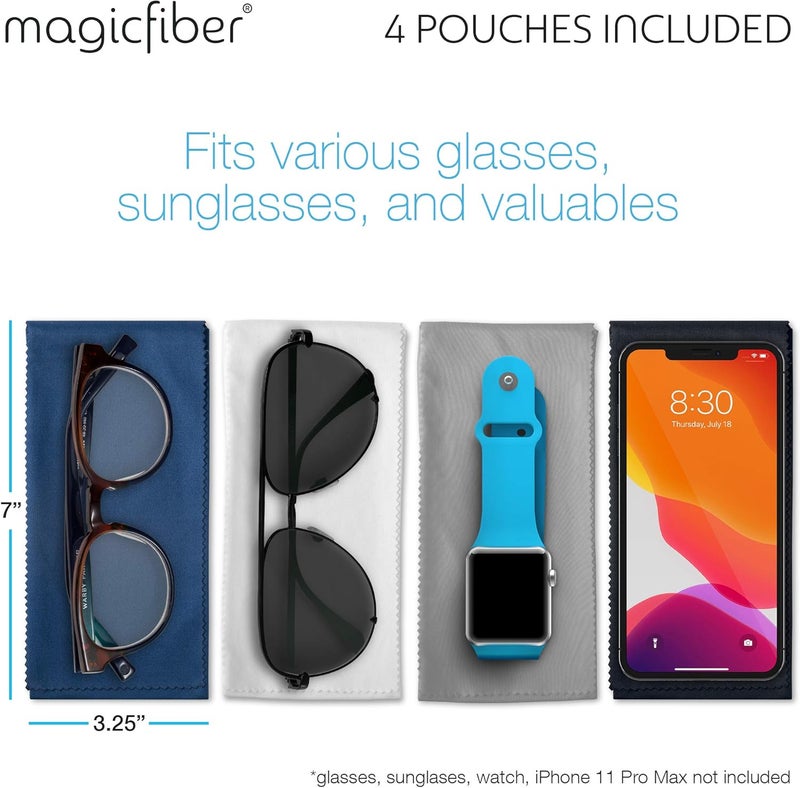MagicFiber Ultra-Soft Microfiber Glasses & Sunglasses Pouch Case (4 Color Pack) Slim Eyeglass & Sunglass Sleeve with Built‑in Cleaning Cloth, Eye Glass & Sun Glass Wrap for Eyewear, Phone, Men, Women - Image 2